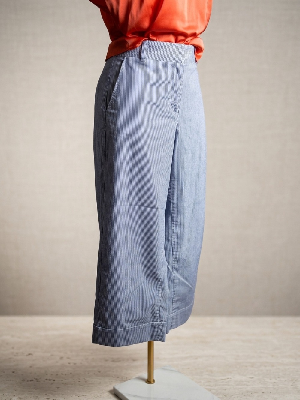 Talbots Blue and White Pinstriped Wide-Leg Cropped Trousers Excellent Condition